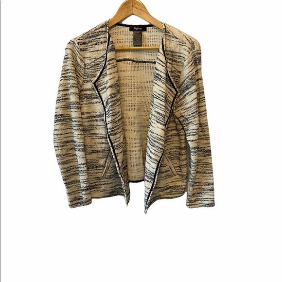 STYLE& CO Cream&Black Tweed Lightweight Open Blazer - Picture 1 of 7